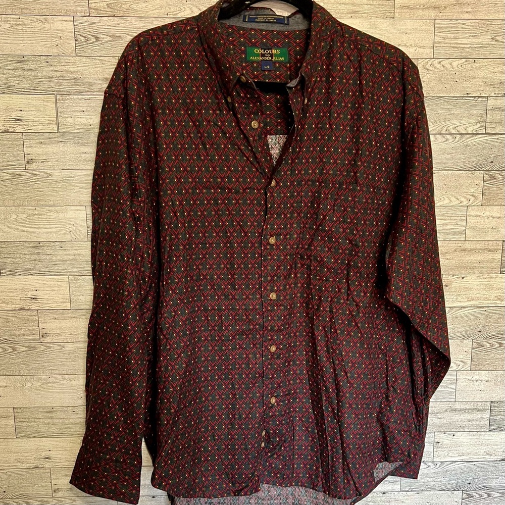 Colors by Alexander Julian Large Long Sleeve Button Down Geometric Great Pattern